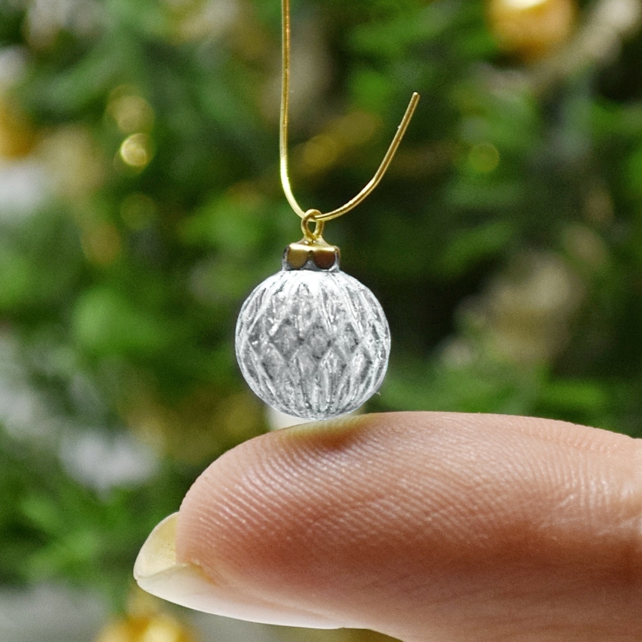 Xmas ornament. Painted. Bauble geometrical clear.