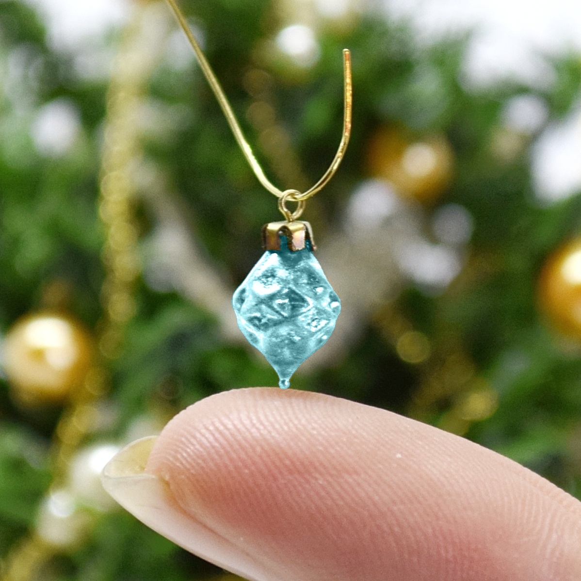 Xmas ornament. Painted. Drop rhombus blue.